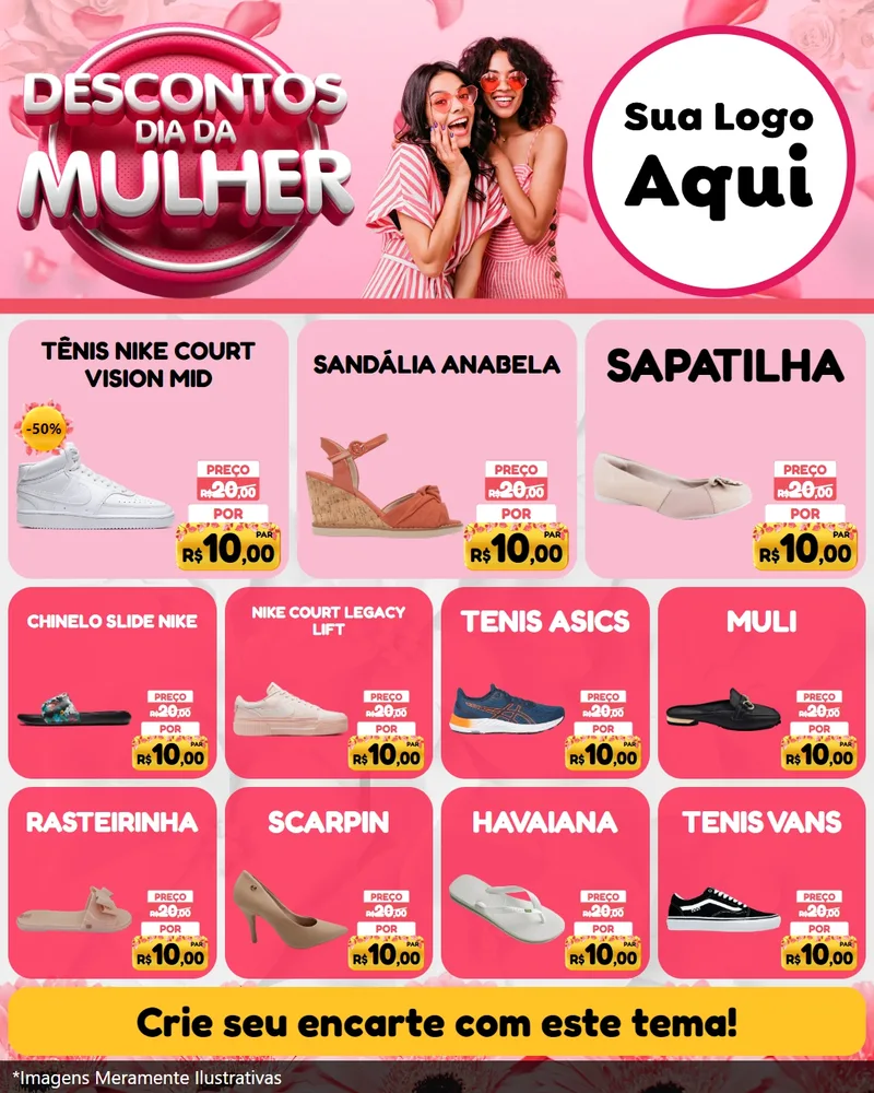 Modelo de Rede Social para Feed Instagram com o tema Descontos Dia da Mulher para Calçados