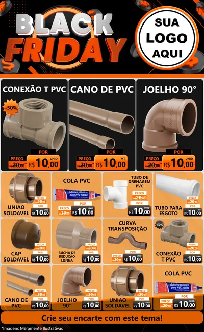 Modelo de Encarte para Encarte Grande com o tema Black Friday para Tubos e conexões
