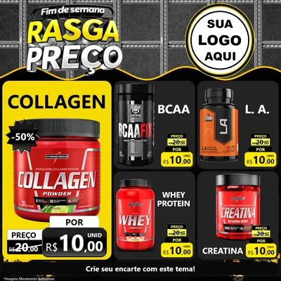 Modelo de Rede Social para Feed Facebook com o tema Fim de Semana Rasga Preço para Suplementos alimentares
