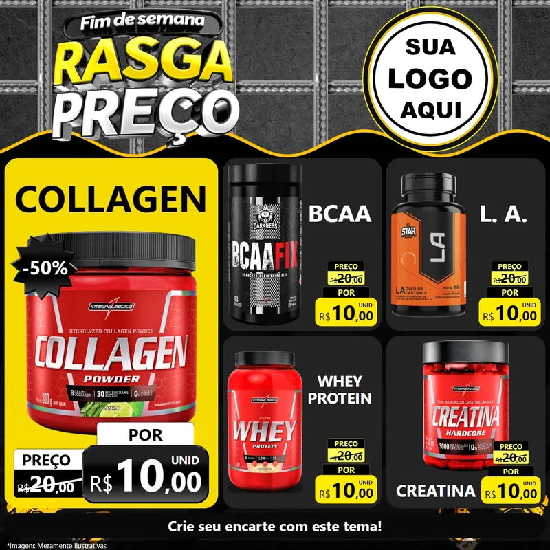 Modelo de Rede Social para Feed Facebook com o tema Fim de Semana Rasga Preço para Suplementos alimentares