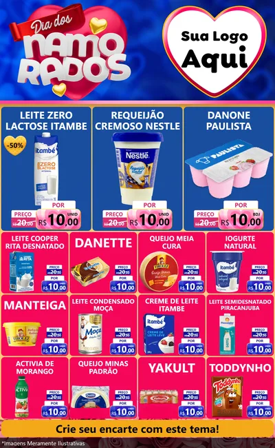 Modelo de Encarte para Encarte Grande com o tema Dia dos namorados para Frios e Laticínios