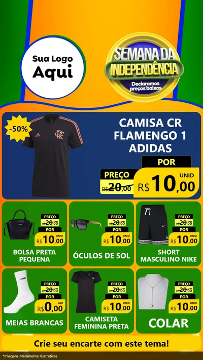 Modelo de Rede Social para Stories com o tema Semana da Independência Declaramos Preços Baixos para Roupas e acessórios