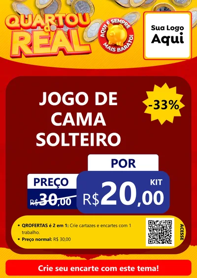 Modelo de Cartaz para Cartaz A4 Vertical com o tema Quartou do Real para Cama, Mesa e Banho