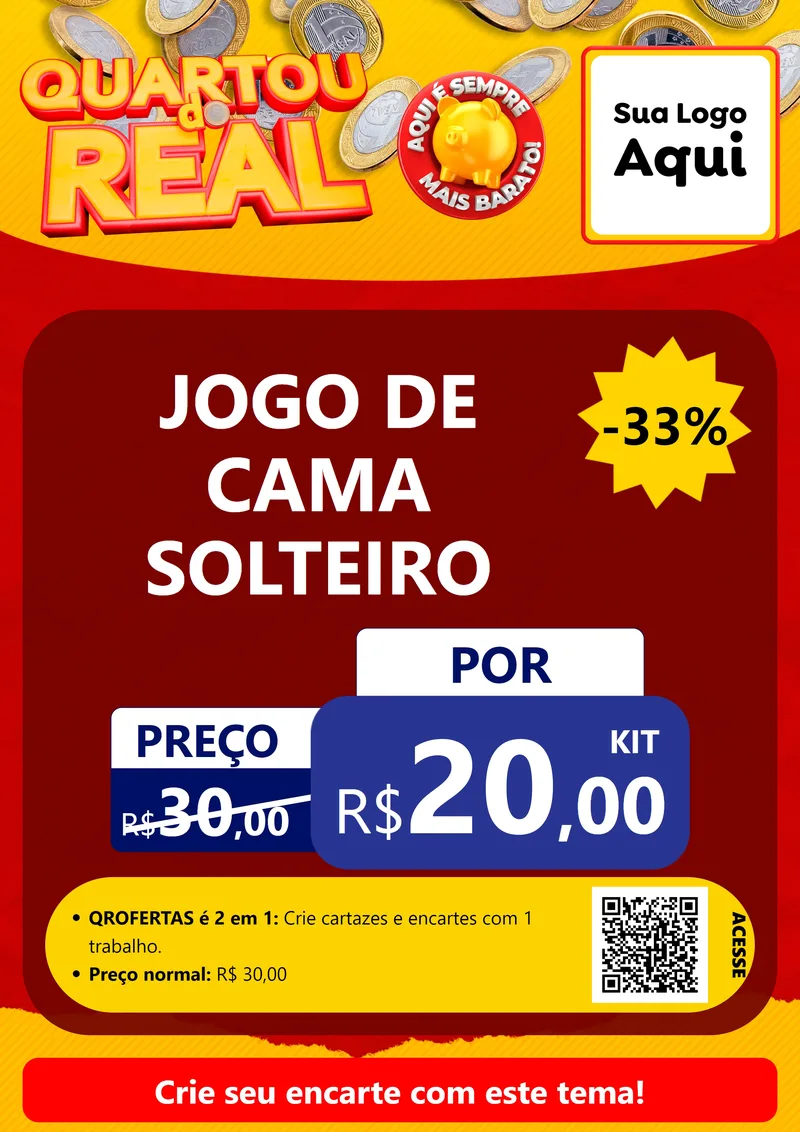 Modelo de Cartaz para Cartaz A4 Vertical com o tema Quartou do Real para Cama, Mesa e Banho
