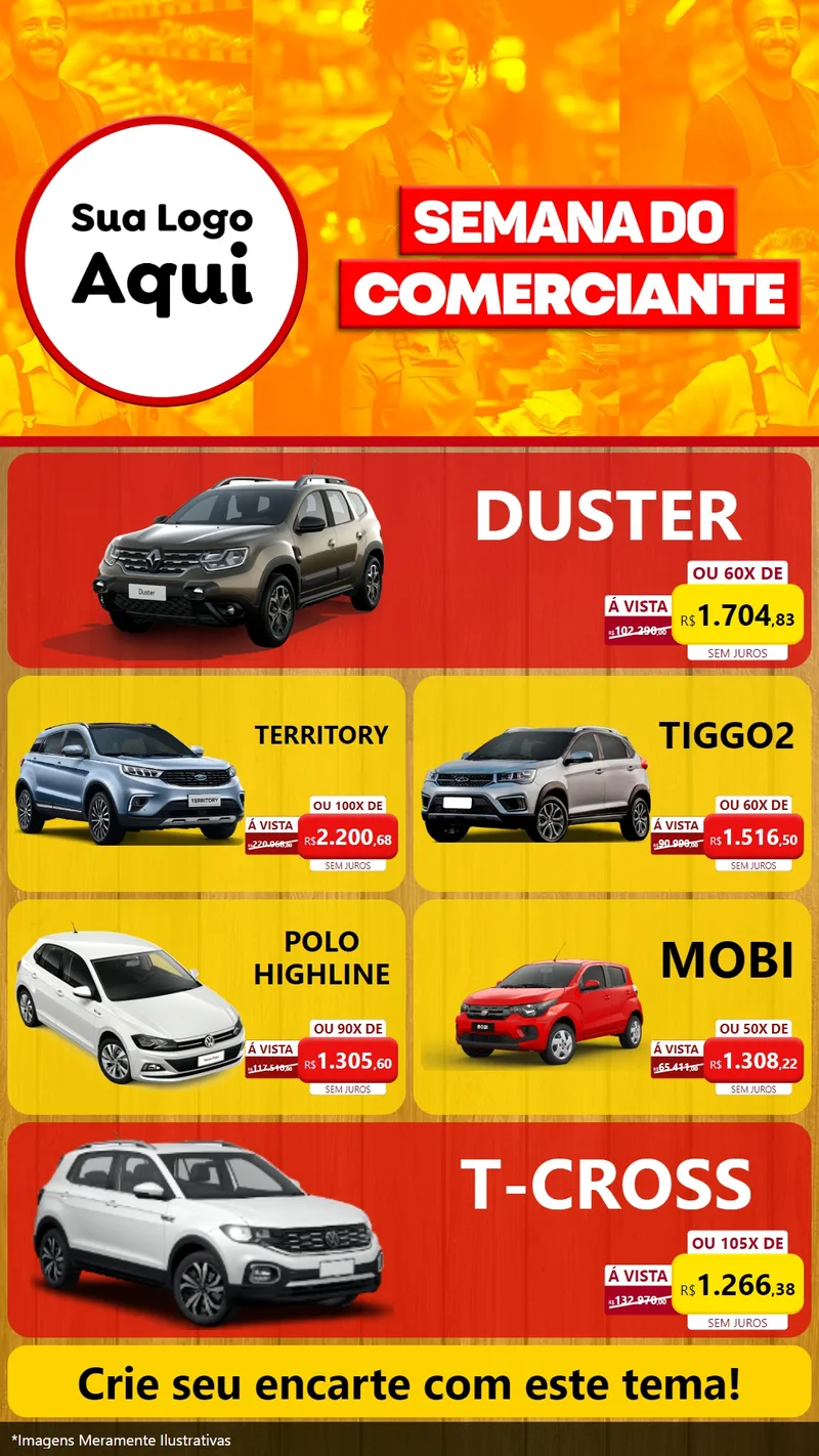 Modelo de TV para TV Vertical com o tema Semana do Comerciante para Concessionaria de Carros