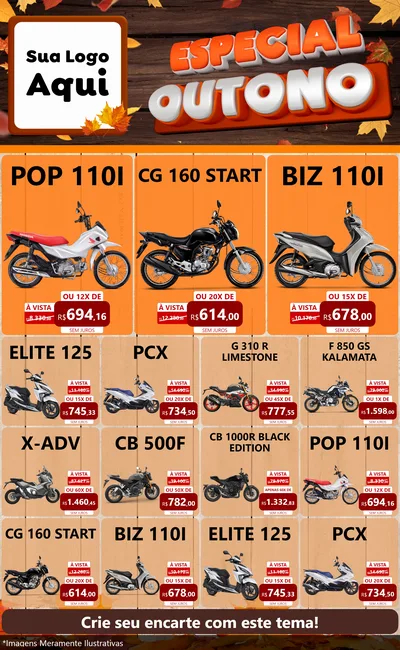 Modelo de Encarte para Encarte Grande com o tema Especial Outono para Concessionaria de Motos