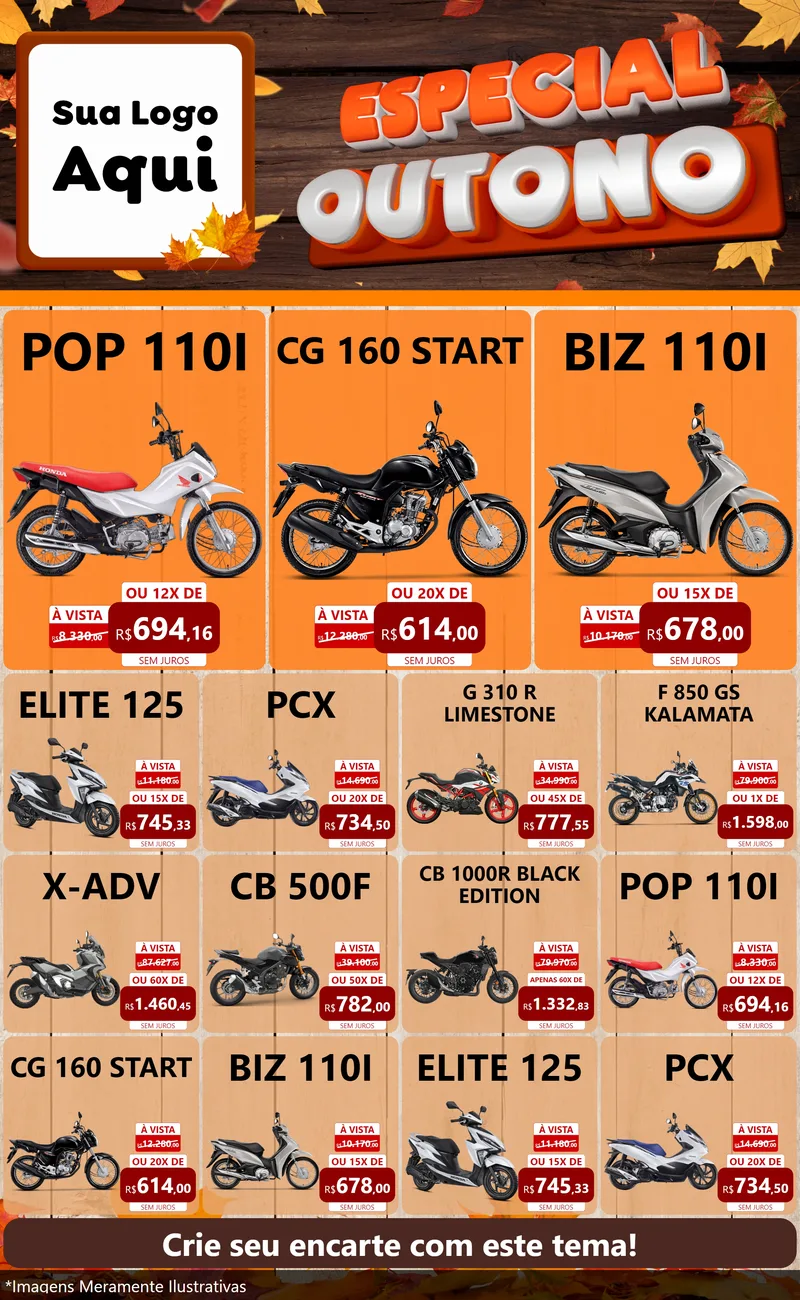 Modelo de Encarte para Encarte Grande com o tema Especial Outono para Concessionaria de Motos