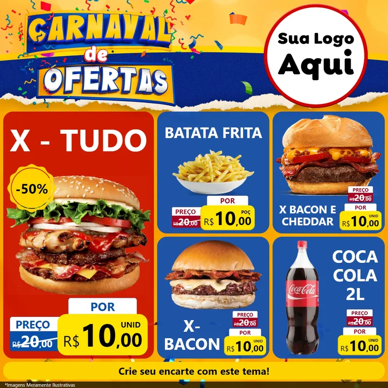 Modelo de Rede Social para Feed Facebook com o tema Carnaval de Ofertas para Hamburgueria
