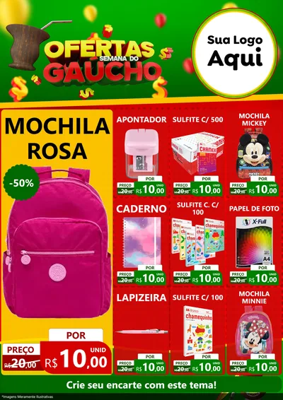 Modelo de Encarte para Encarte A4 Vertical com o tema Ofertas Semana Do Gaúcho para Papelaria