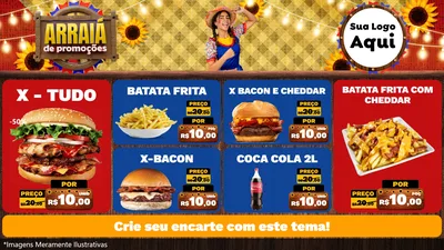 Modelo de TV para TV Horizontal com o tema Arraiá de Promoções para Hamburgueria