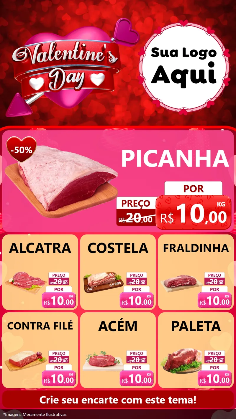 Modelo de Rede Social para Stories com o tema Valentine's Day para Açougue
