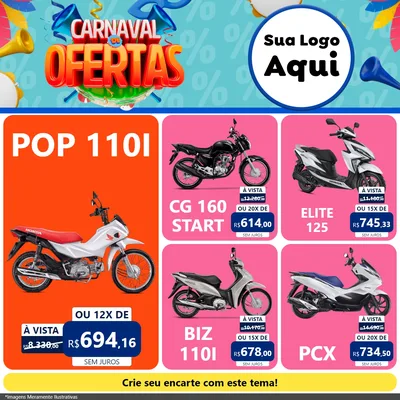 Modelo de Rede Social para Feed Facebook com o tema Carnaval de Ofertas para Concessionaria de Motos