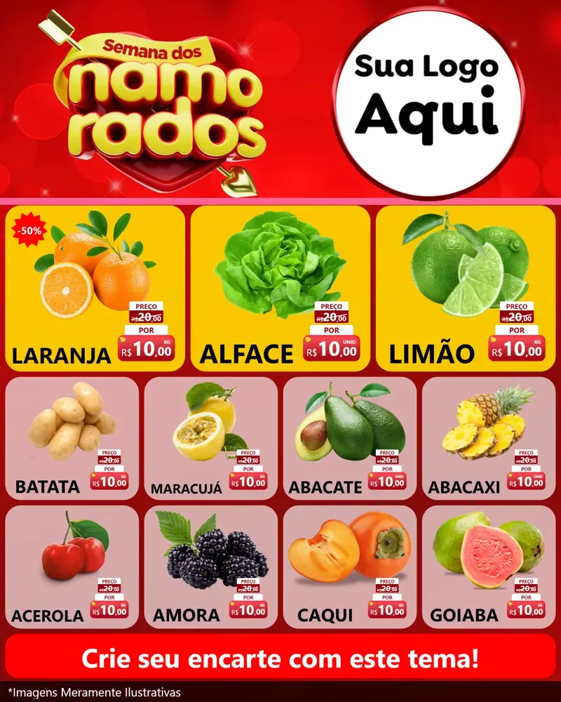 Modelo de Rede Social para Feed Instagram com o tema Semana dos namorados para Hortifrúti