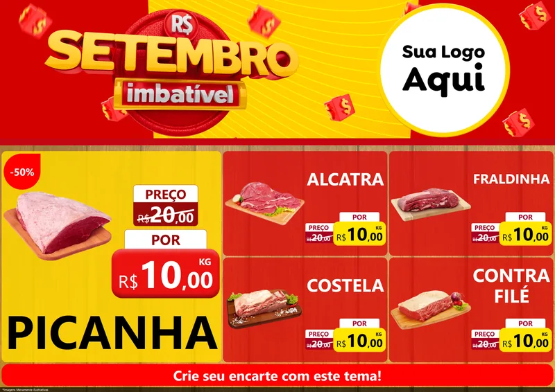 Modelo de Encarte para Encarte A4 Horizontal com o tema Setembro Imbatível para Açougue
