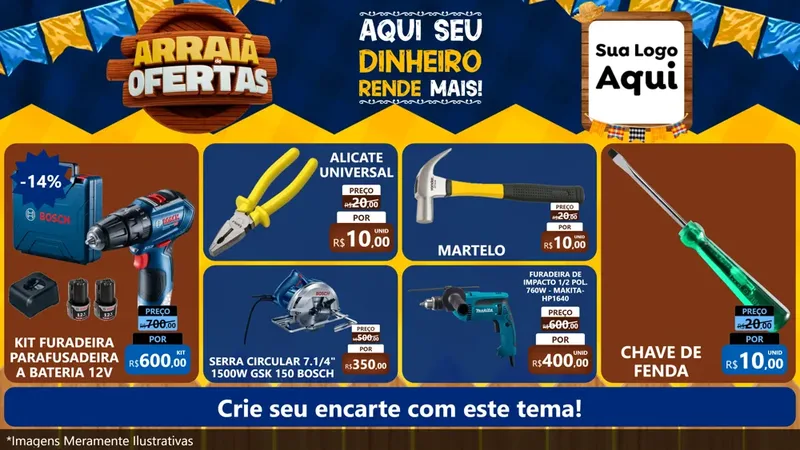 Modelo de TV para TV Horizontal com o tema Arraiá de Ofertas - Junina para Maquinas e Ferramentas
