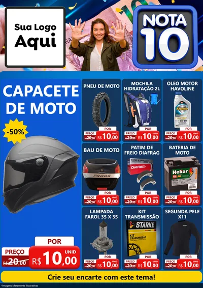 Modelo de Encarte para Encarte A4 Vertical com o tema Nota 10 para Moto peças