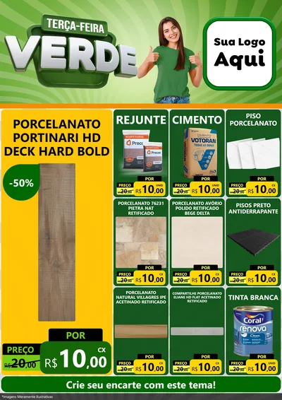 Modelo de Encarte para Encarte A4 Vertical com o tema Terça - Feira Verde para Pisos e revestimentos
