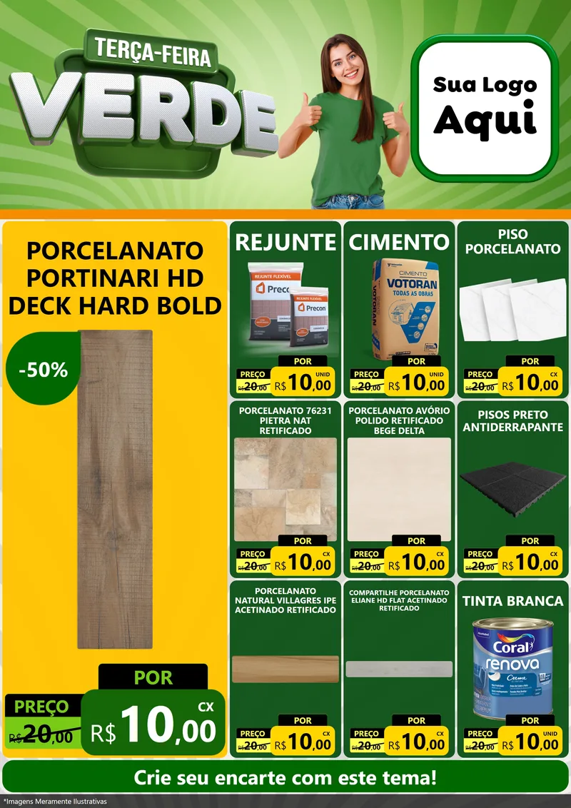Modelo de Encarte para Encarte A4 Vertical com o tema Terça - Feira Verde para Pisos e revestimentos