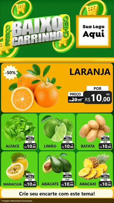 Modelo de Rede Social para Stories com o tema Preço Baixo Carrinho Cheio para Hortifrúti