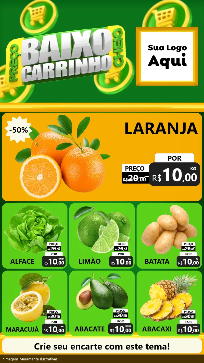 Modelo de Rede Social para Stories com o tema Preço Baixo Carrinho Cheio para Hortifrúti