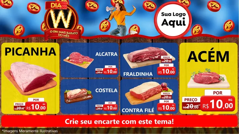 Modelo de TV para TV Horizontal com o tema Dia W - O Dia Mais Barato Do Mês para Açougue