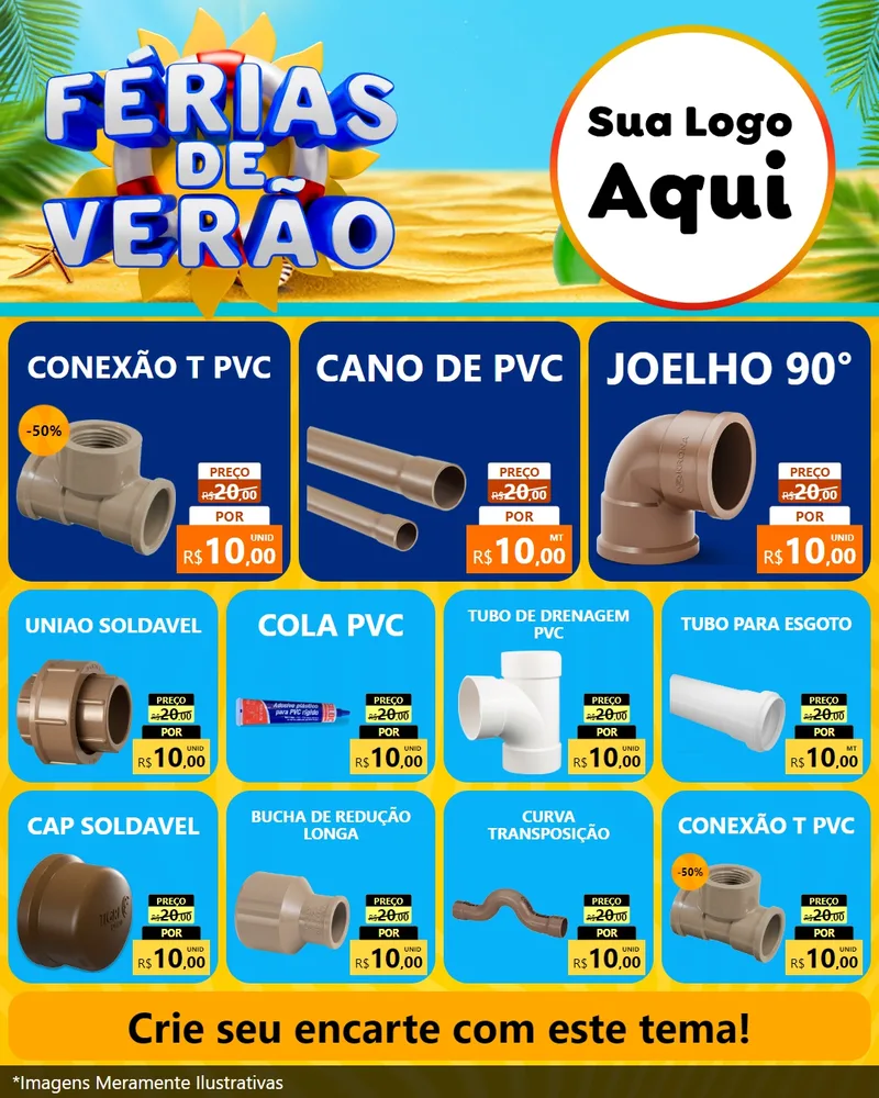 Modelo de Rede Social para Feed Instagram com o tema Férias de Verão para Tubos e conexões