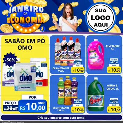 Modelo de Rede Social para Feed Facebook com o tema Janeiro da Economia para Produtos de Limpeza