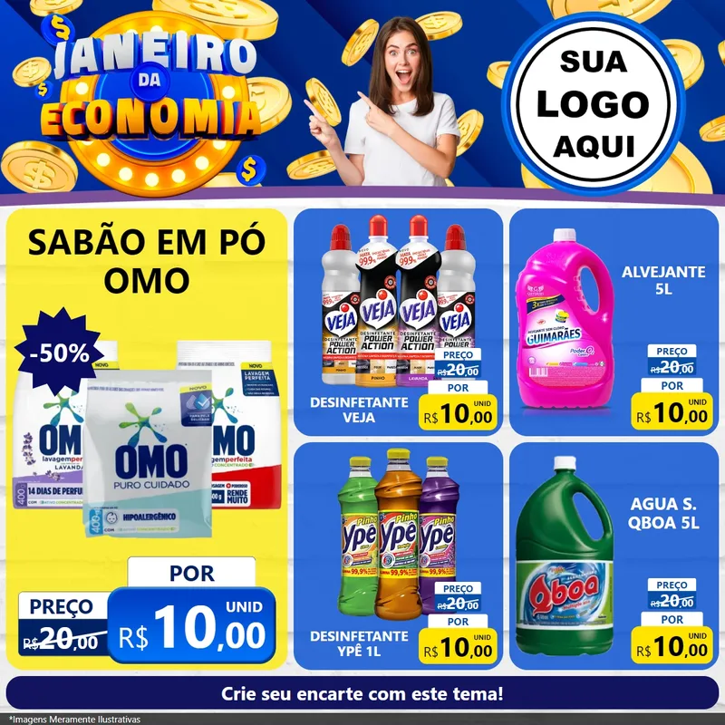Modelo de Rede Social para Feed Facebook com o tema Janeiro da Economia para Produtos de Limpeza