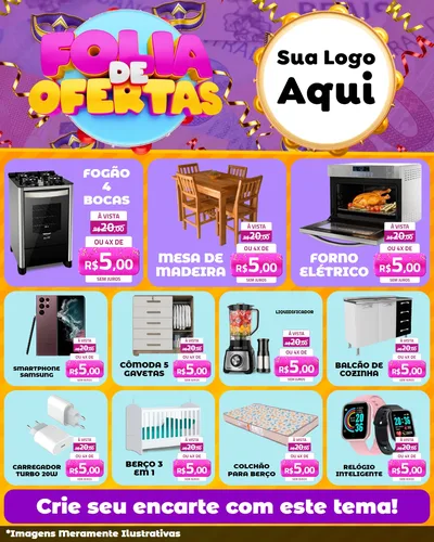 Modelo de Rede Social para Feed Instagram com o tema Folia de Ofertas para Móveis e Eletro