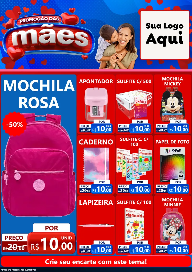 Modelo de Encarte para Encarte A4 Vertical com o tema Promoção das Mães para Papelaria
