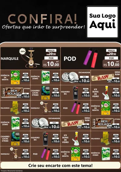 Modelo de Encarte para Encarte A4 Vertical com o tema Confira! Ofertas que irão te surpreender! para Tabacaria