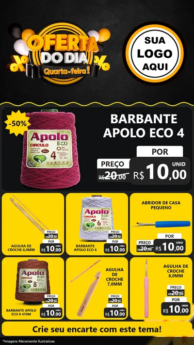 Modelo de Rede Social para Stories com o tema Oferta do Dia - Quarta Feira! para Armarinho e Aviamentos