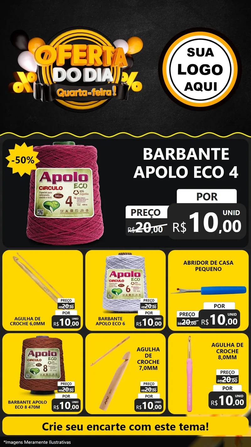 Modelo de Rede Social para Stories com o tema Oferta do Dia - Quarta Feira! para Armarinho e Aviamentos