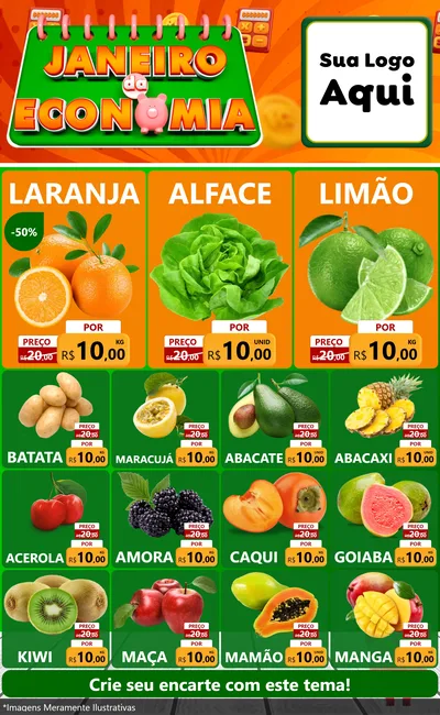 Modelo de Encarte para Encarte Grande com o tema Janeiro da Economia para Hortifrúti