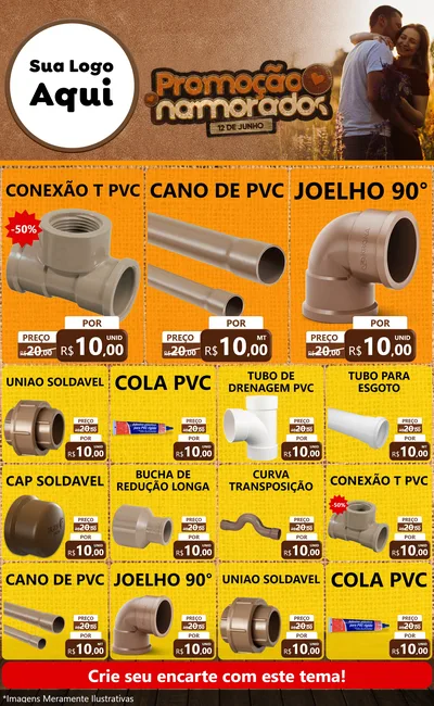 Modelo de Encarte para Encarte Grande com o tema Promoção Namorados para Tubos e conexões