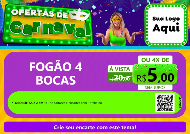 Modelo de Cartaz para Cartaz A4 Horizontal com o tema Ofertas de Carnaval para Móveis e Eletro