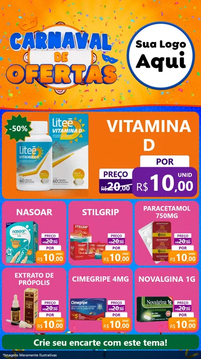 Modelo de Rede Social para Stories com o tema Carnaval de Ofertas para Farmácia