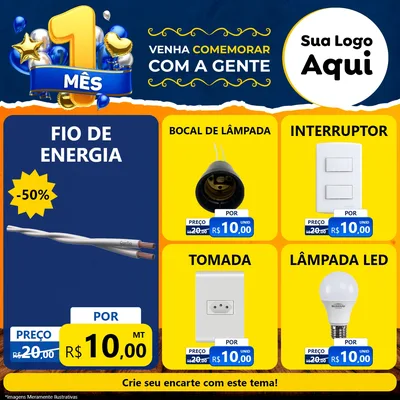Modelo de Rede Social para Feed Facebook com o tema Um Mês de Aniversário para Materiais Elétricos