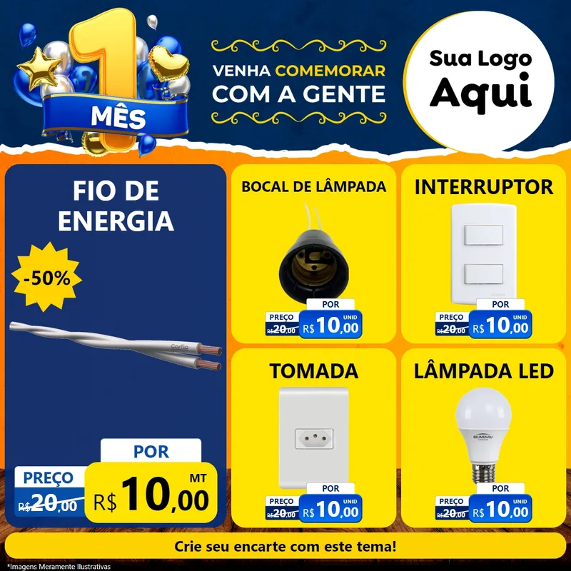 Modelo de Rede Social para Feed Facebook com o tema Um Mês de Aniversário para Materiais Elétricos