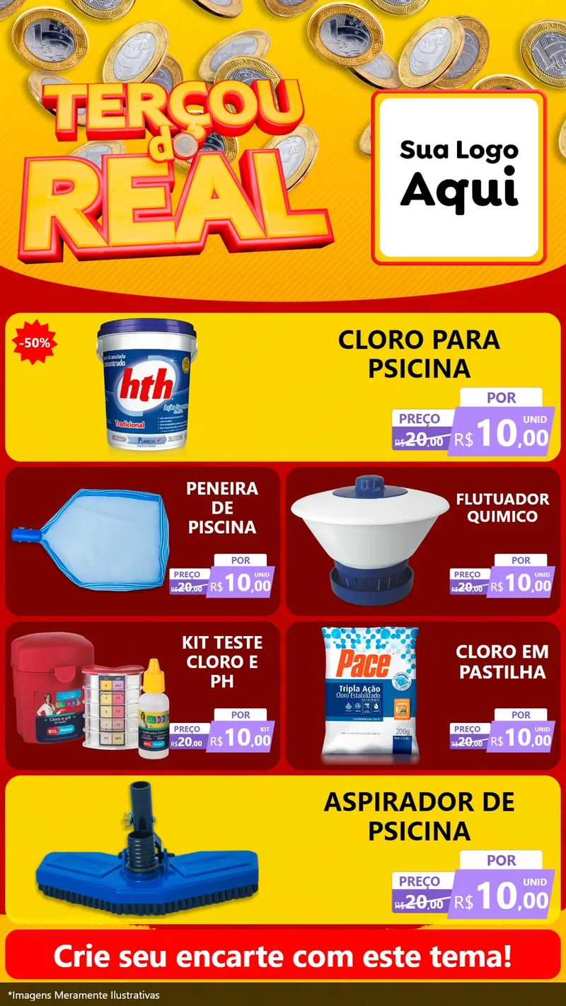Modelo de TV para TV Vertical com o tema Terçou do Real para Produtos para Piscina