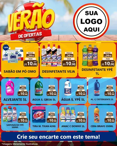 Modelo de Rede Social para Feed Instagram com o tema Verão de Ofertas para Produtos de Limpeza