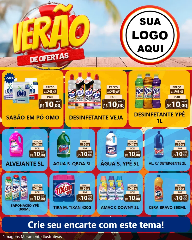 Modelo de Rede Social para Feed Instagram com o tema Verão de Ofertas para Produtos de Limpeza