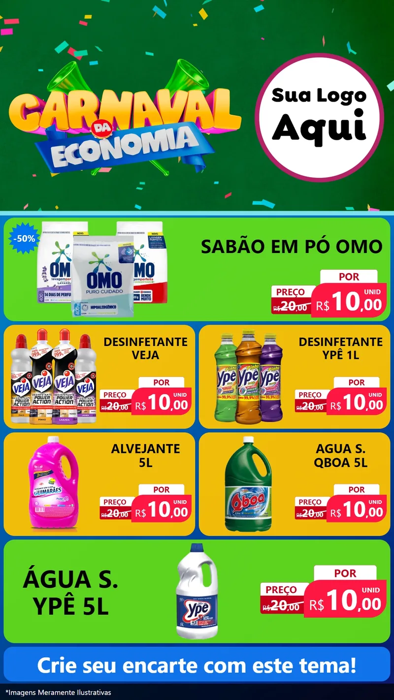 Modelo de TV para TV Vertical com o tema Carnaval da Economia para Produtos de Limpeza
