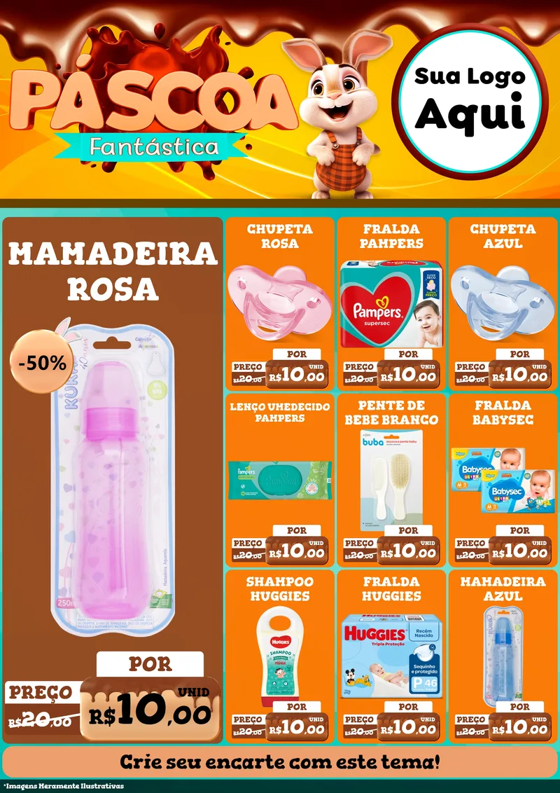 Modelo de Encarte para Encarte A4 Vertical com o tema Páscoa Fantástica para Bebês