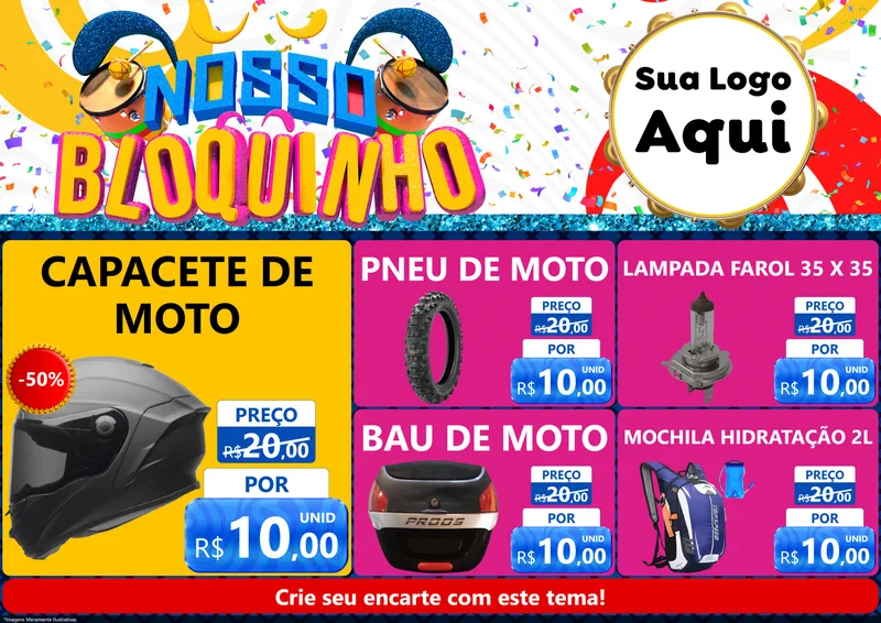 Modelo de Encarte para Encarte A4 Horizontal com o tema Nosso Bloquinho para Moto peças