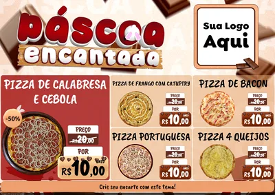 Modelo de Encarte para Encarte A4 Horizontal com o tema Páscoa Encantada para Pizzaria