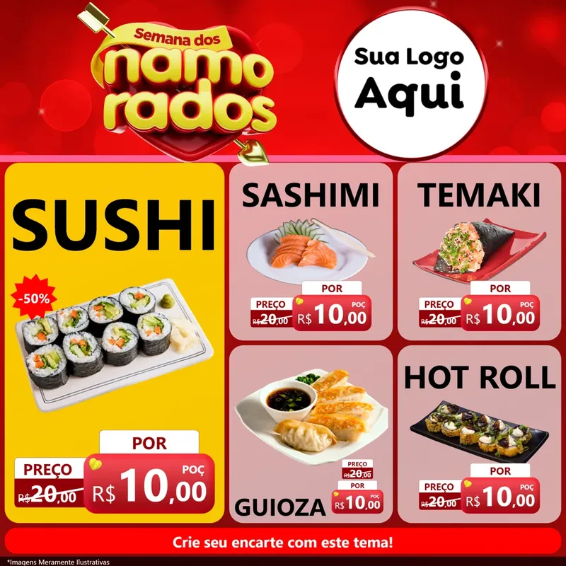 Modelo de Rede Social para Feed Facebook com o tema Semana dos namorados para Comida japonesa