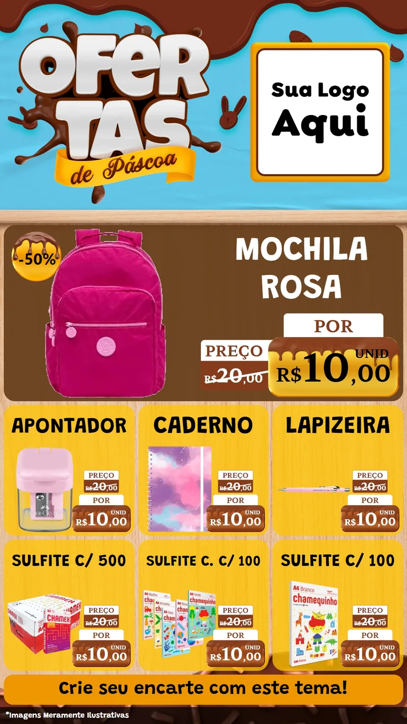 Modelo de Rede Social para Stories com o tema Ofertas de Páscoa para Papelaria