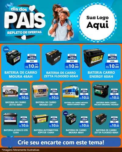 Modelo de Rede Social para Feed Instagram com o tema Dia Dos Pais Repleto de Ofertas para Baterias Elétricas