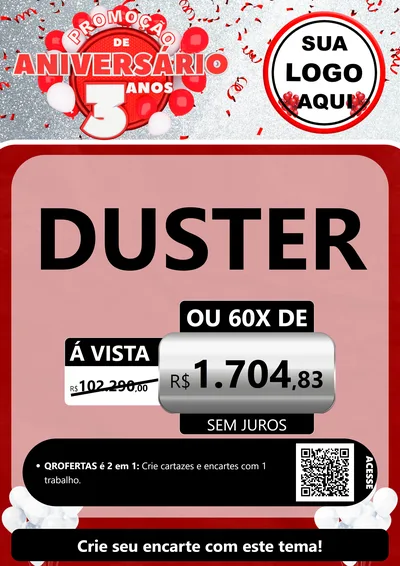 Modelo de Cartaz para Cartaz A4 Vertical com o tema Promoção de Aniversário - 3 Anos para Concessionaria de Carros